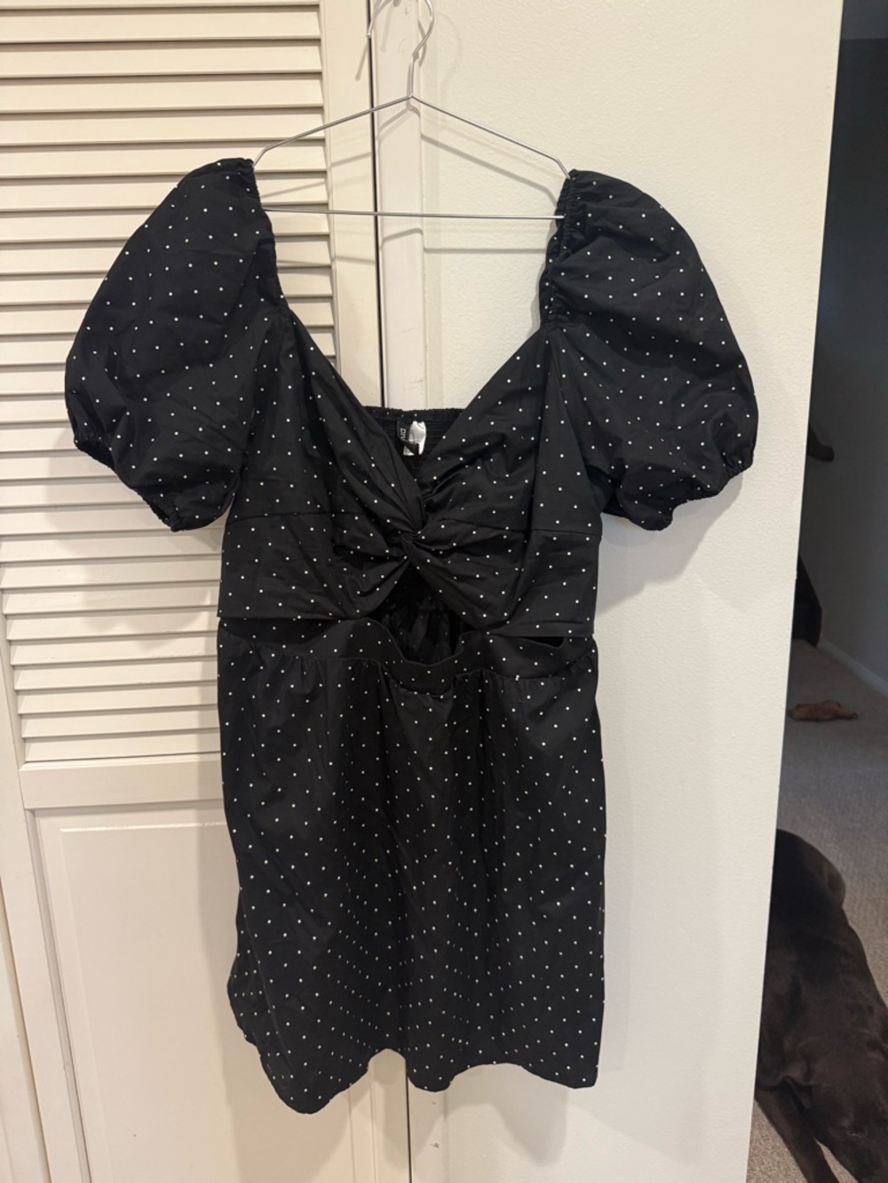 Like New H&M Black Dress with White Polka Dots and Knot Front Cutout